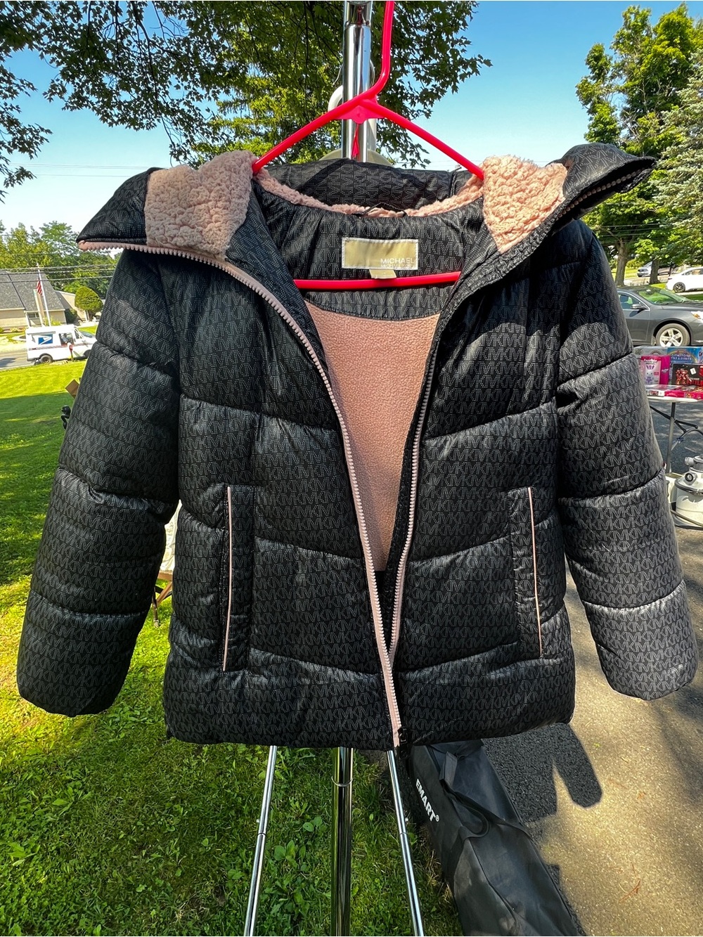 KORS Michael Kors Black Puffer Jacket with Pink Sherpa Lining